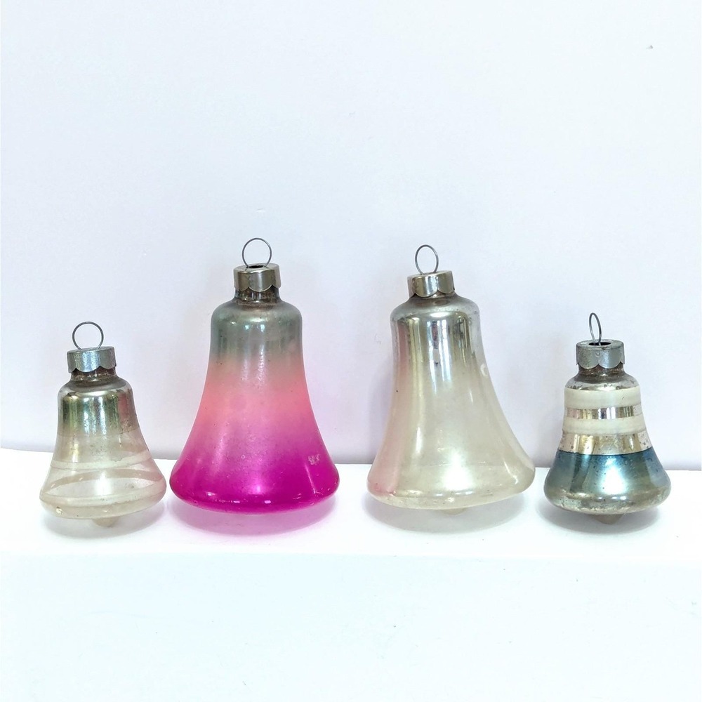 Vintage Shiny Brite Glass Bell Pink Ombre Christmas Tree Ornament Lot (READ)